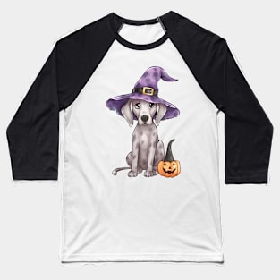 Watercolor Great Dane Dog in Witch Hat Baseball T-Shirt